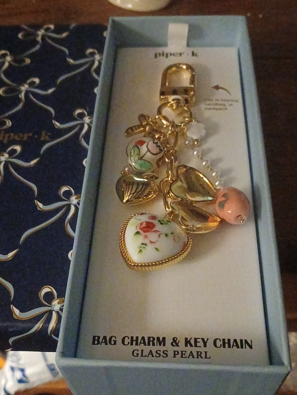 Piper Gold Floral Heart Charm Key Chain – Pink, White & Green